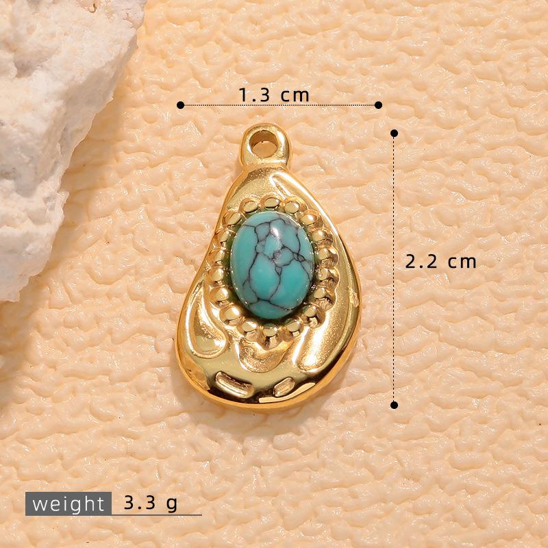 European Retro Turquoise Geometric Oval Pendant - Stainless & Titanium Steel Jewelry for Women