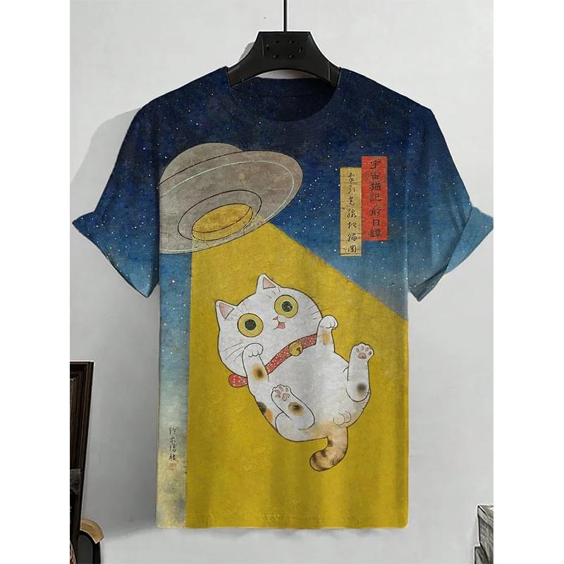 Unisex 2025 T Shirt Men Women Vintage Cartoon Cat 3d Printed T Shirts For Casual Fashion Funny Shirt Tops Tees Male Clothing 6xl
