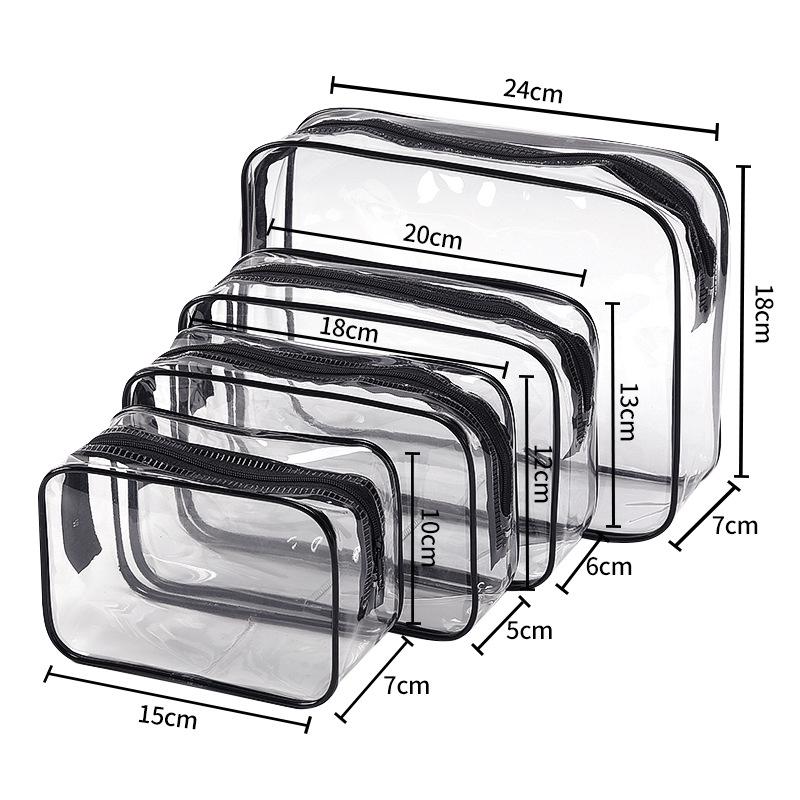 Set of Four Large PVC Toiletry Bags - Transparent, Waterproof, Dustproof, Zippered.