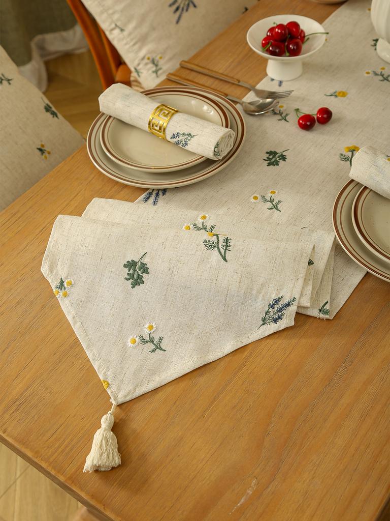 Linnen Tarwe Franje Borduurwerk Puntige Hoek Tafelvlag Rustieke Stijl Tafelloper, Keuken Koffietafel Decoratie