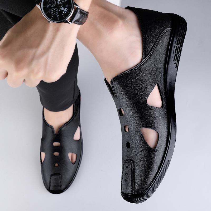 2025 Hot Selling Items Men Sandals Summer Soft Leather Classic Retro Style Roman Flat Slippers Beach Closed Toe Handmade Sandals