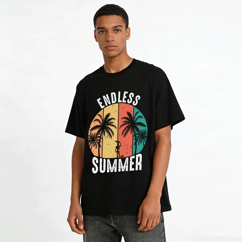 Vintage Surf Coconut Tree Print Casual Short Sleeve T-Shirt Pure cotton T-shirt