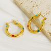 European American Style Stainless Steel Hoop Earrings Natural Stone Inlaid Pearl Zircon Women's Jewelry