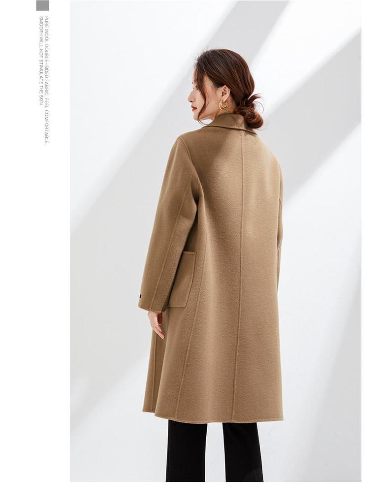 2024 Autumn/Winter Slim Fit Double-Faced Wool Coat, Large Size, Cashmere Blend