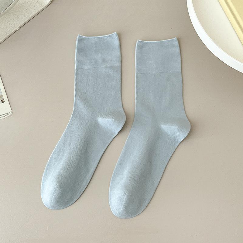 Female Summer Thin Simple Pure Color Loose Mouth Boneless Breathable Moon In The Tube Stack Socks
