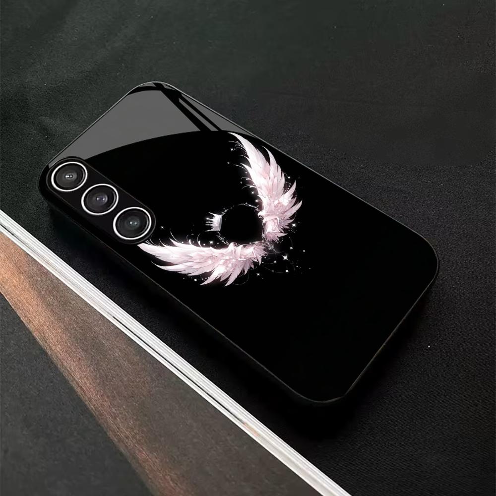 Cartoon Pink wings Little Angel Characters PhoneCase Glass PhoneCase for Samsung Galaxy S26 S25 S24 S23 S22 S21 FE,Ultra,Plus