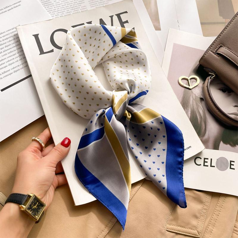 27.5" Floral Printed Square Scarf Elegant Thin Satin Decorative Neck Scarf Summer Sunscreen Windproof Headscarf Women'S Bandana