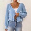 Cardigan de damă uni cu nasturi, cu decolteu adânc în V, jachetă scurtă lejeră, top casual
