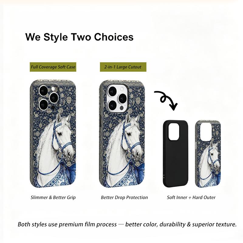 Regal Equestrian White Horse Bridle Art Graphic Film Aesthetic Protective Shockproof Bumper Phone Case Cover For iPhone 13 14 15 16 17 Pro Max Plus