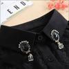 Vintage White Woman Fake Collar Black Crystal Lady Detachable Collar shirt Neckwear False Collar With Beads Clothing Accessories
