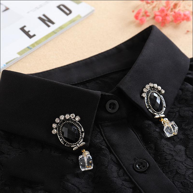 Vintage White Woman Fake Collar Black Crystal Lady Detachable Collar shirt Neckwear False Collar With Beads Clothing Accessories