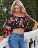 Spring and autumn new European and American women's clothing popular printing long-sleeved off-the-shoulder one-word collar lantern sleeve top