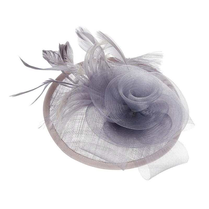 

British Styles Women s Fascinator Beautiful Linen Brida Headwears Delicate Hat Adornment For Stylish Appearance сірий колір