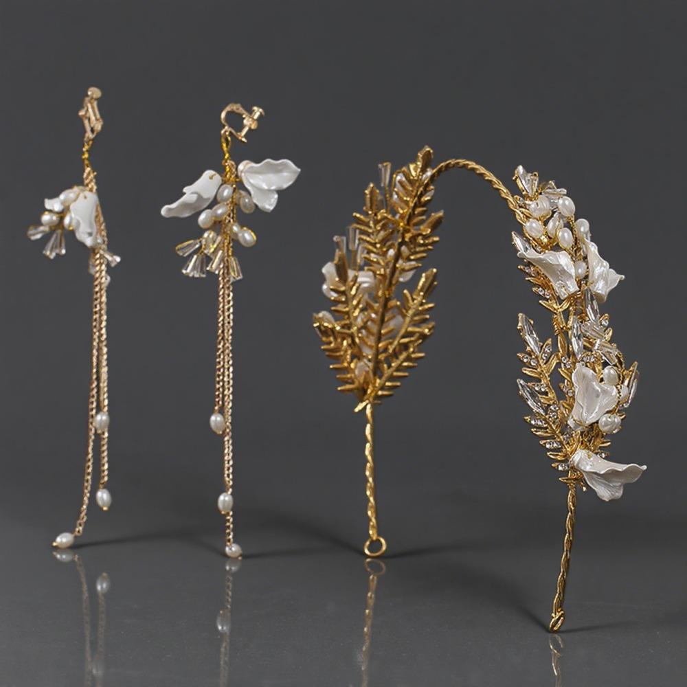 Handmade Bridal Headwear Earring Set Tassels Earring Flower Headbands  Female Decoration