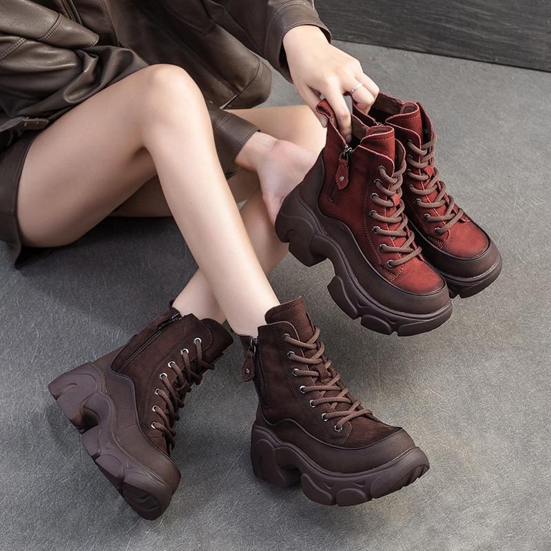 Fashion GKTINOO 2025 Winter Warm Natural Wool Snow Boots Women's Shoes Height Increasing Genuine Leather Thick Soled Platform Short Boot