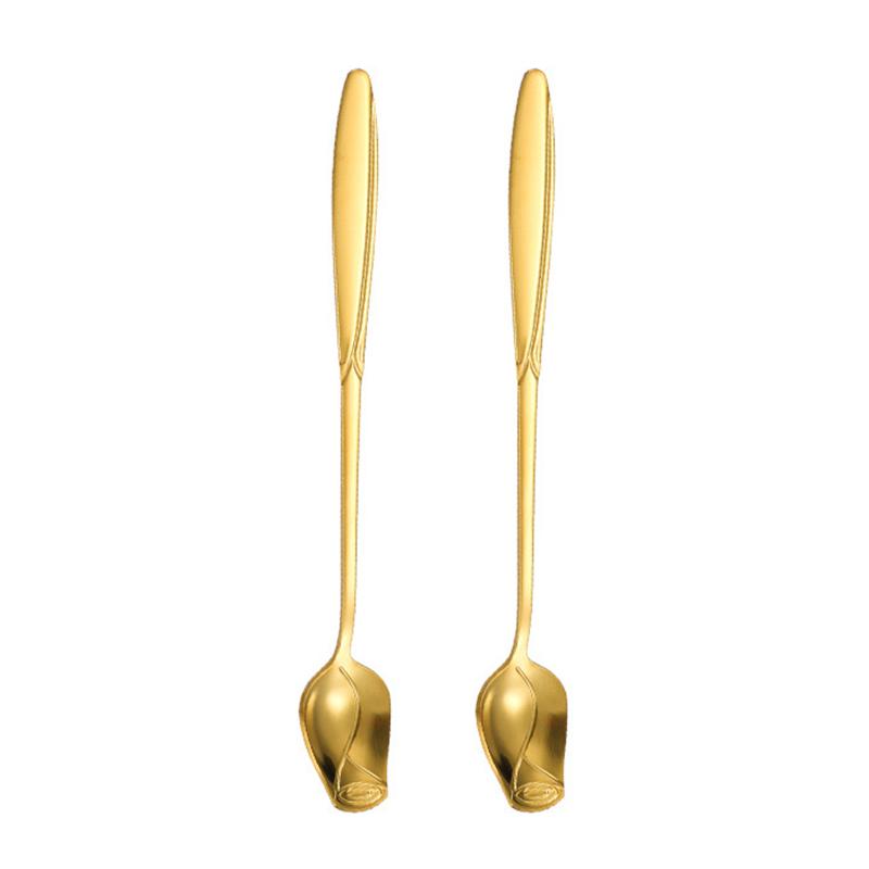 

2Pcs Ice Cream Spoon Rose Flower Spoon Set Stainless Steel Stirring Spoon, Gold (BPA Free, No FDA) B
