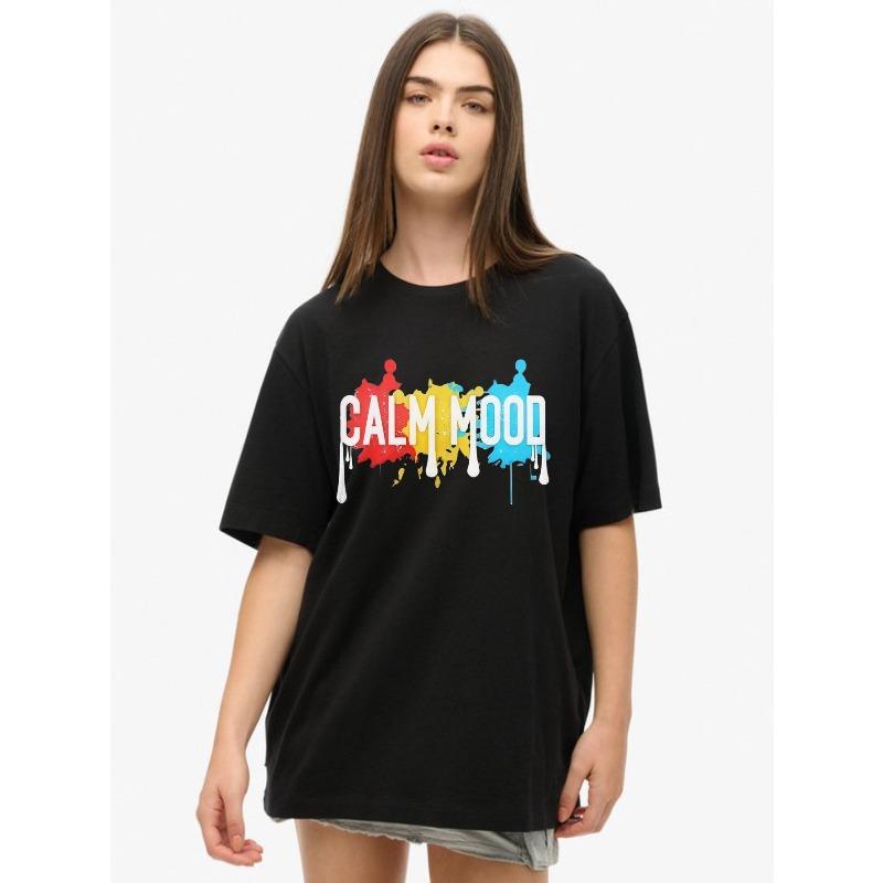 

Calm Mood Oversized T Shirt Black Colorful Paint Splash Print For Casual Wear XXL чёрный