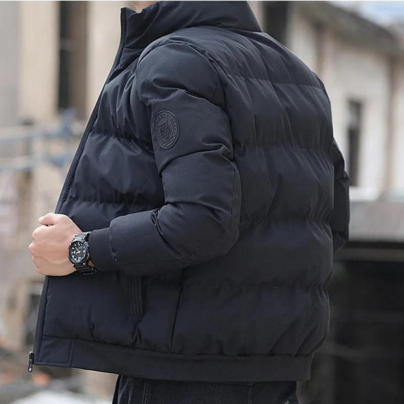 Winter Solid Color Zipper Down Jacket Thick Cotton Jacket Men Trendy Casual Youth Coat Versatile Comfortable Top