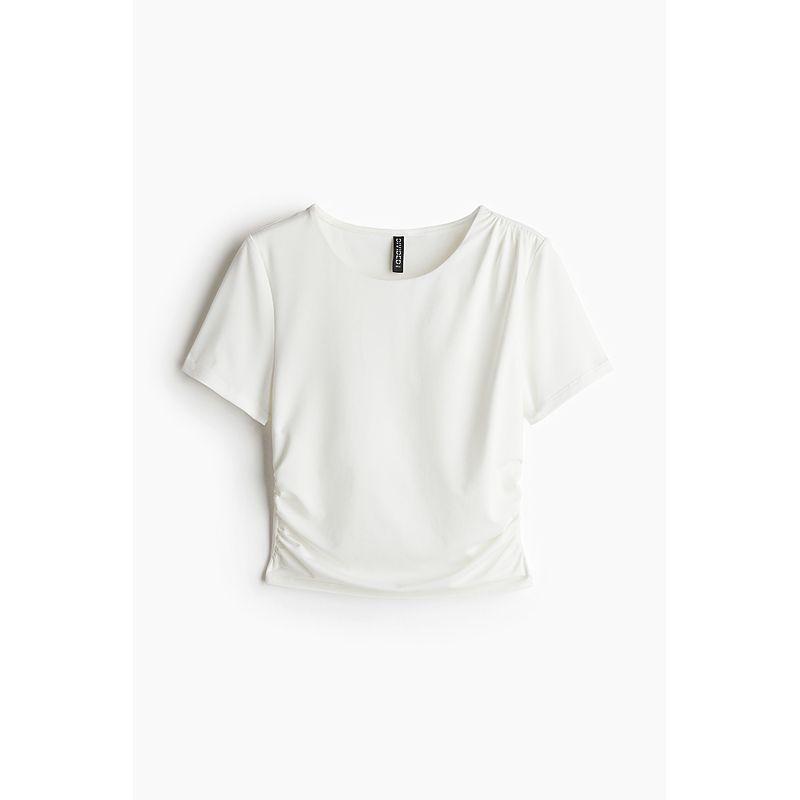 

HM Women s T-shirt 2025 Autumn New Arrival Silm Stretch Soft Pendant round Neck Short Sleeve Short Top 1292073