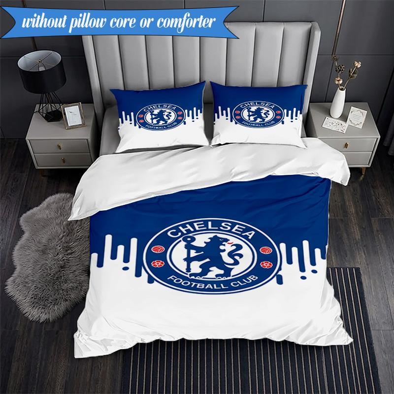 3PCS Chelsea Fc  Printed Soft Bedding Set,Including 1pc Duvet Cover And 2pcs Pillowcases Perfect for Bedroom, Dormitory, Fan Gift