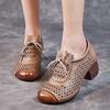 Retro Women's Shoes Genuine Leather Hollow-out Breathable Soft Sole Thick Heel Sandals