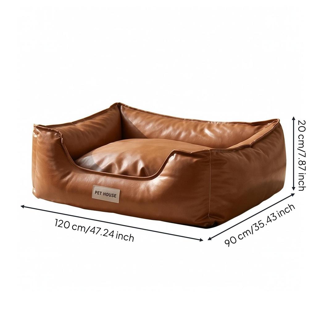 Easy to Clean Faux Leather Pet Bed | ShapeHolding Fill, with Raised Walls, for Living Room