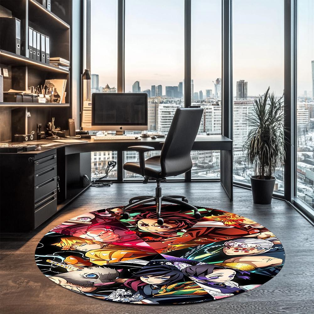 Demon Slayer Printed Round Rug Carpet Chair Rug Area Rug Entryway Doormats,for Office Chair Living Room Bedroom Kitchen Room.