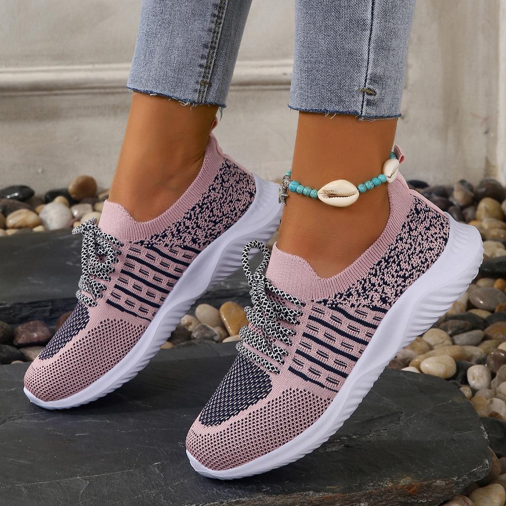 Foreign trade women's flat-bottomed casual sports single shoes 2025 new round head large size lace-up fashion mesh shoes