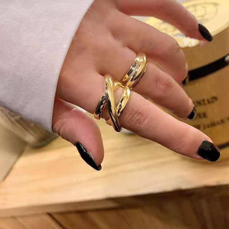 Heavy-duty Gold Geometric Line Ring Women's Retro Personality Exaggerated Simple Design Student Party & Daily Open Ring