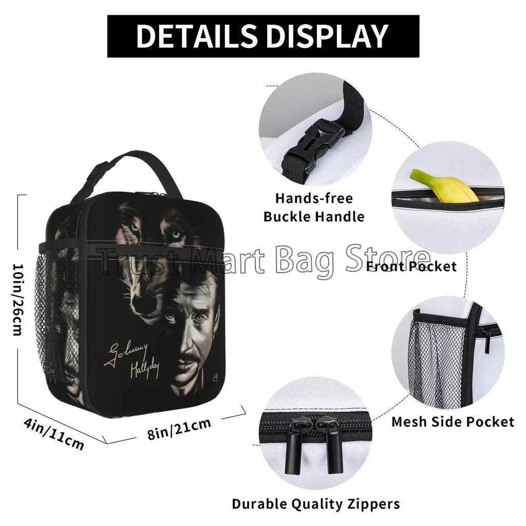 Sac à déjeuner isotherme Johnny Hallyday Réutilisable Portable Imperméable Boîte à lunch Glacière Thermique Oxford Bento Sac fourre-tout pour le travail Pique-nique