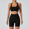 Yoga Outfit Women Seamless High Elastic Shorts Sports Bra Set With Moisture Wicking For Fitness And Running