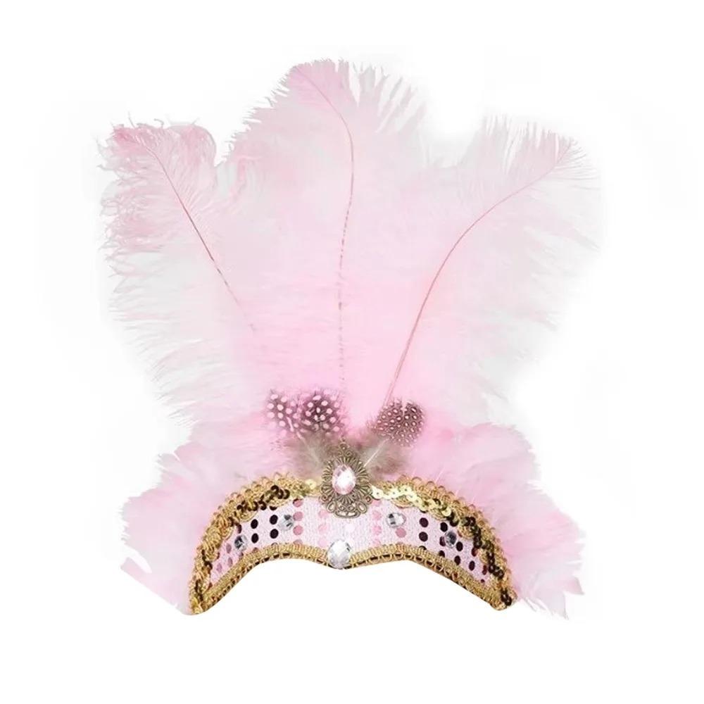 Elegant Colorful Feather Headpiece Vintage Masquerade Hair Band 1920s Hair Accessories розовый