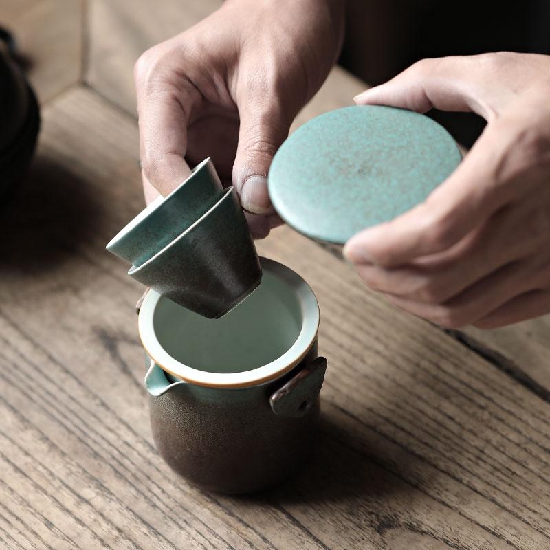 Ceramic Tea Set Portable Bag Simple Filter Separation Quick Tea Cup One Pot Two Cups