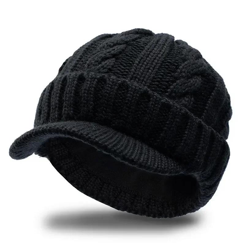 

Big Size 65cm Keep Warm Beanies for Men Outdoor Short Brim Duck Tongue Cap Winter Plush Thick Fried Dough Twists Knitting Hat plus60-65cm чорний