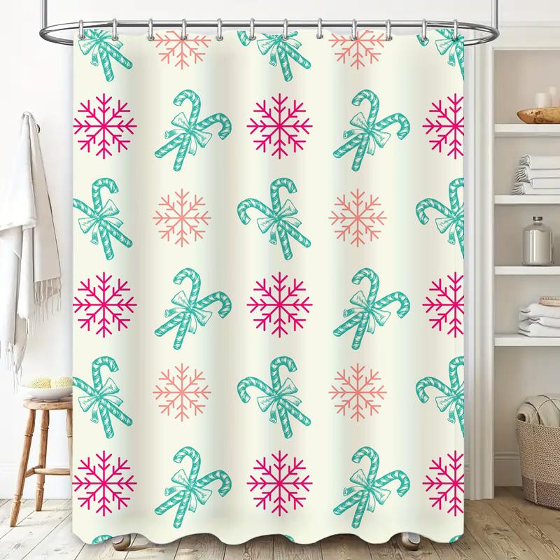 Tu Cute Candy Cane Christmas Shower Curtain Festive Holiday Bathroom Decor Set Waterproof Holiday Decor Festive Xmas Pattern