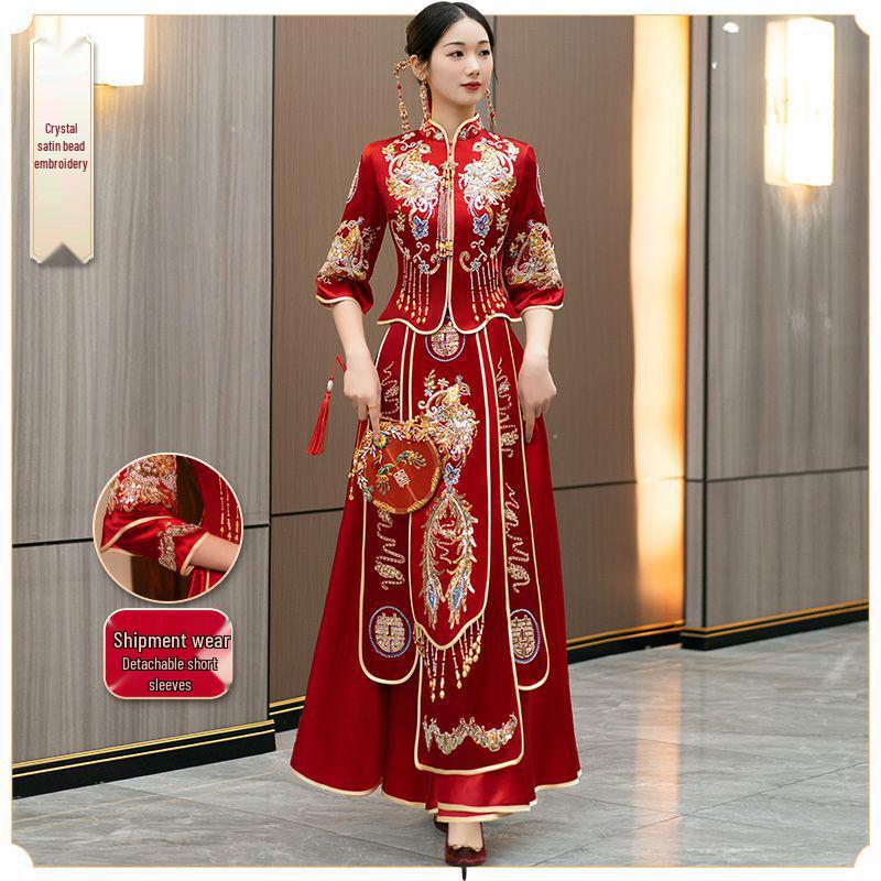 Hua Chu Xi 2025 Elegant Chinese High-end Xiu He Wedding Toast Dress, Exquisite Craftsmanship