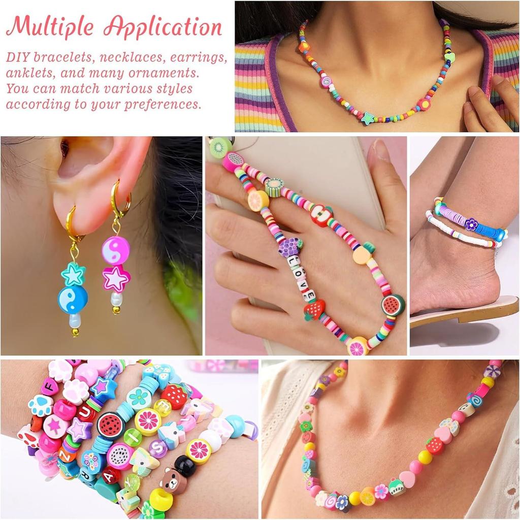 Cross-border DIY Bracelet & Necklace Kit: 36 Polymer Clay Beads with Fruit, Animal, Letter, Horse Pendants