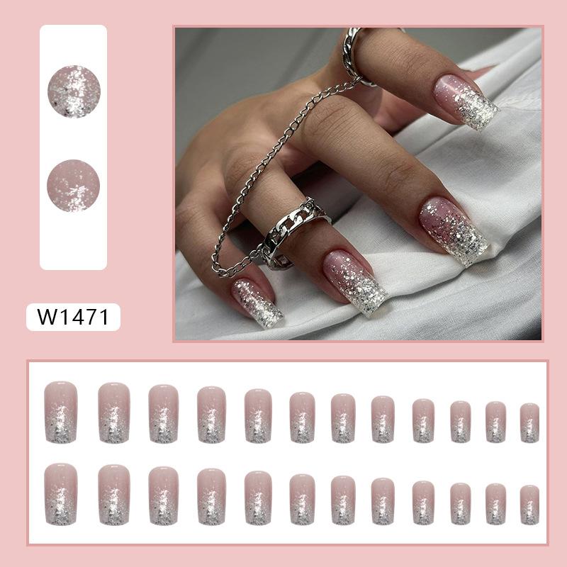 

Pink gray purple glitter, cold temperament medium and long European square flash fake nails removable nail piece mix