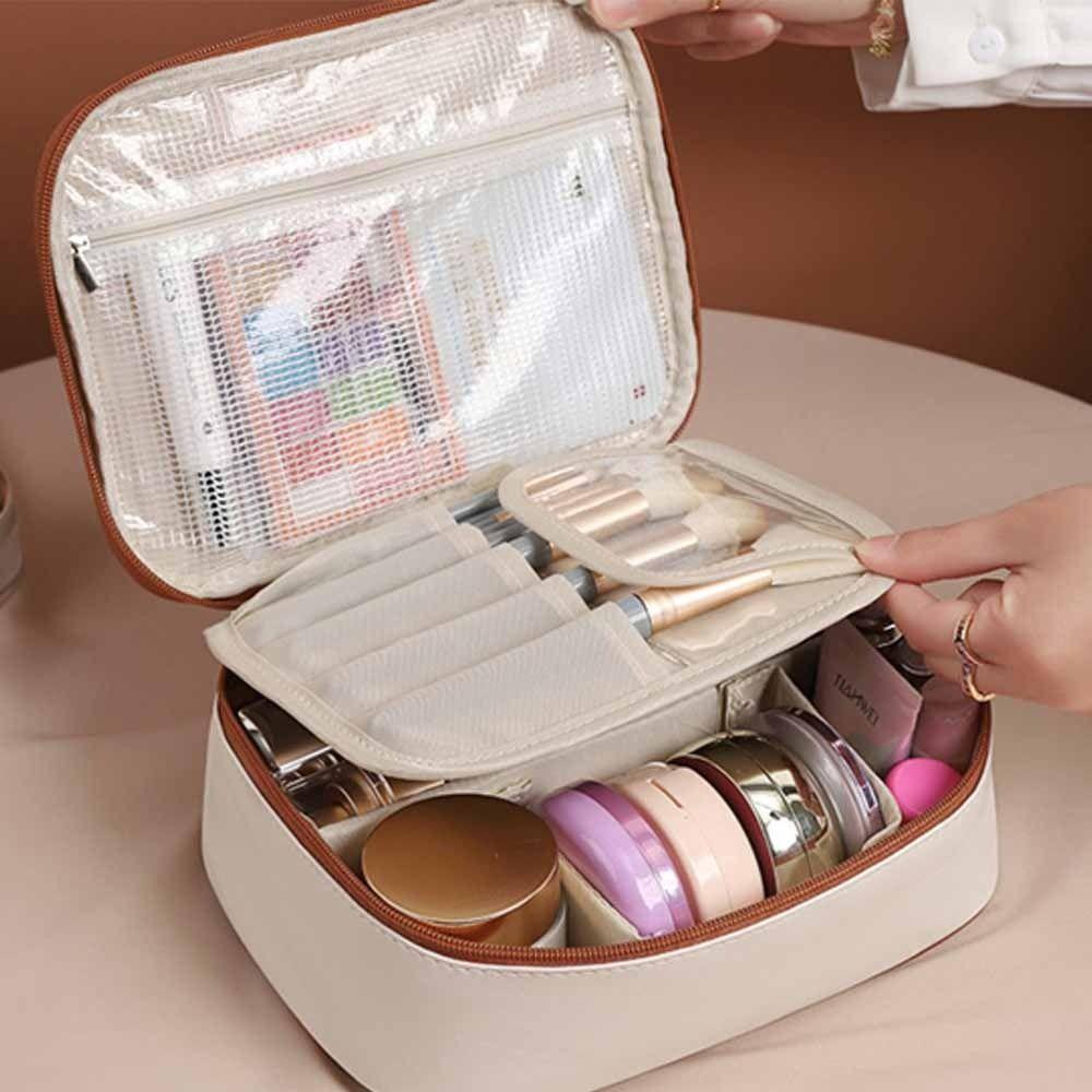 Zipper Pillow Makeup Pouch Detachable Travel Wash Bag Portable PU Leather Cosmetic Bag Outdoor