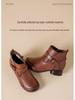 2025 Women's Vintage British High-Top Leather Boots - Autumn/Winter Slip-On, Versatile, Comfortable