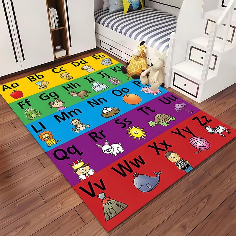 Alphabet Letters and Animals Educational Rug - Non-slip Rug Suitable for Living Room and Bedroom Sofas