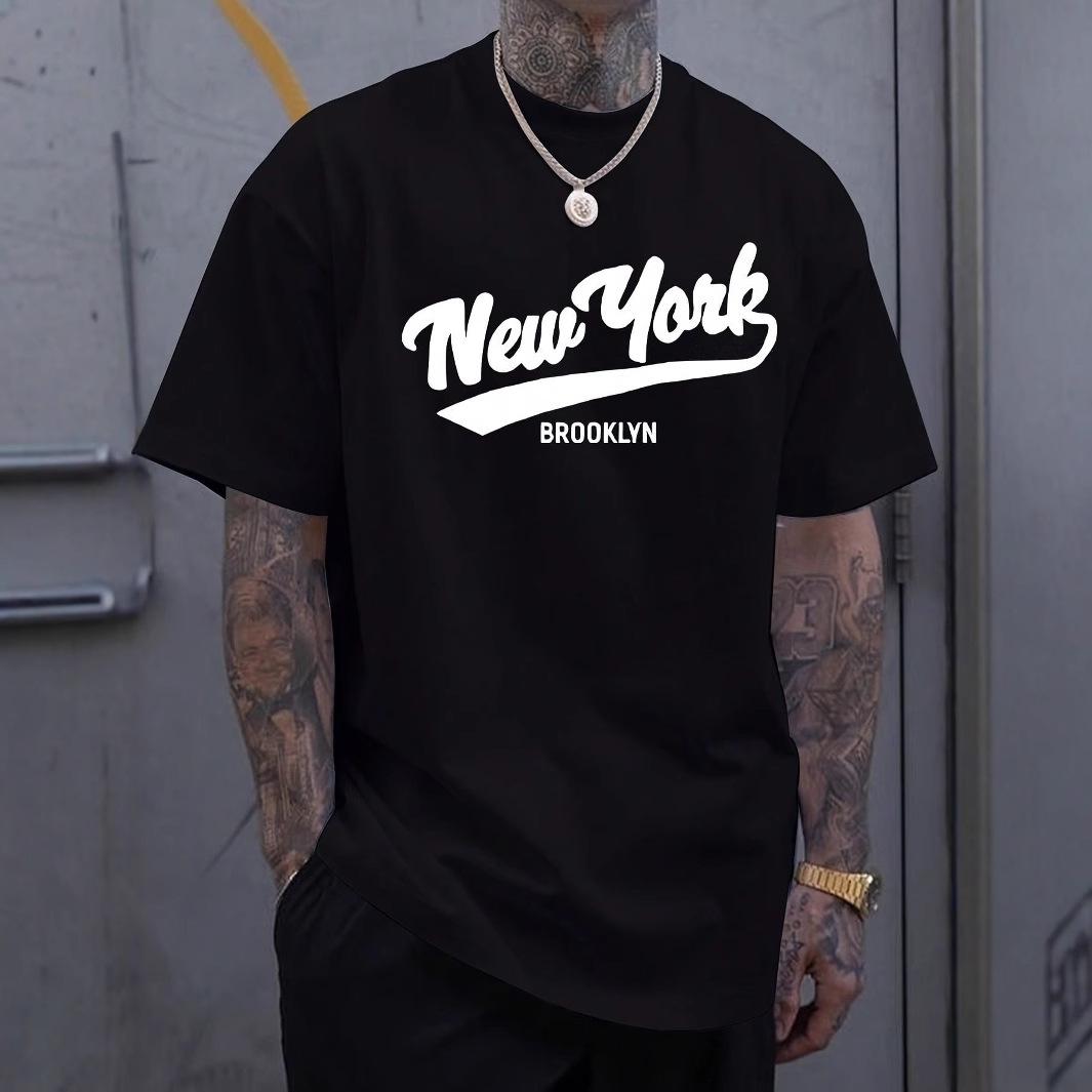 Binchi Lighting Appliances T-shirt Korte mouw New York Letterprint Zomer Nieuwe Herenkleding 4XL zwart