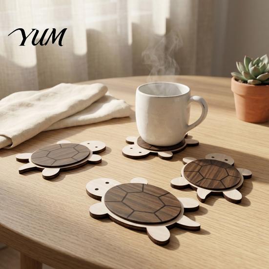Butterfly And Turtle Shaped Coasters Turtle/Butterfly Wooden for Coffee Mugs Tea Cups, Heat Resistant Rustic Kitchen Table Decor Mats, Insulation Pad
