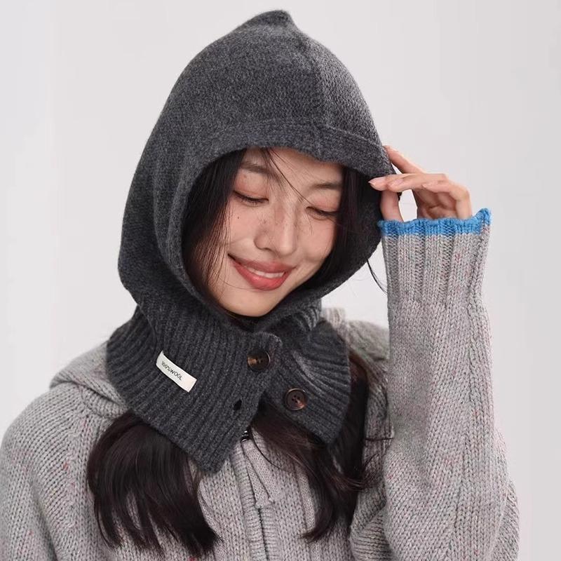 

All-wool Balacrafa Cap for Women s Winter Warmth Ear Protection Knitted Woolen Cap and Neck in One Piece (54-60cm)