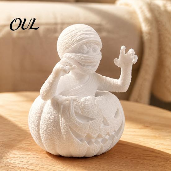 Personalisiertes Geschenk für Erwachsene 3D-gedruckte Kürbisjunge Figur, Ungemalte weiße DIY-Statue, Moderne minimalistische Raumdekoration Halloween Mumien-Skulptur,