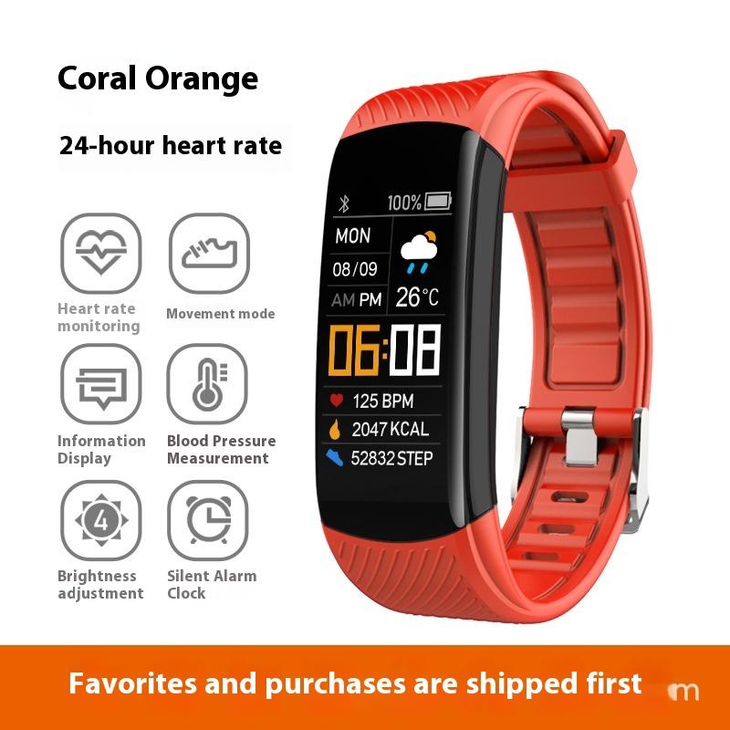 C5S Color Screen Exercise Step Counting Smart Bracelet Heart Rate Blood Pressure Health Monitoring Silicone