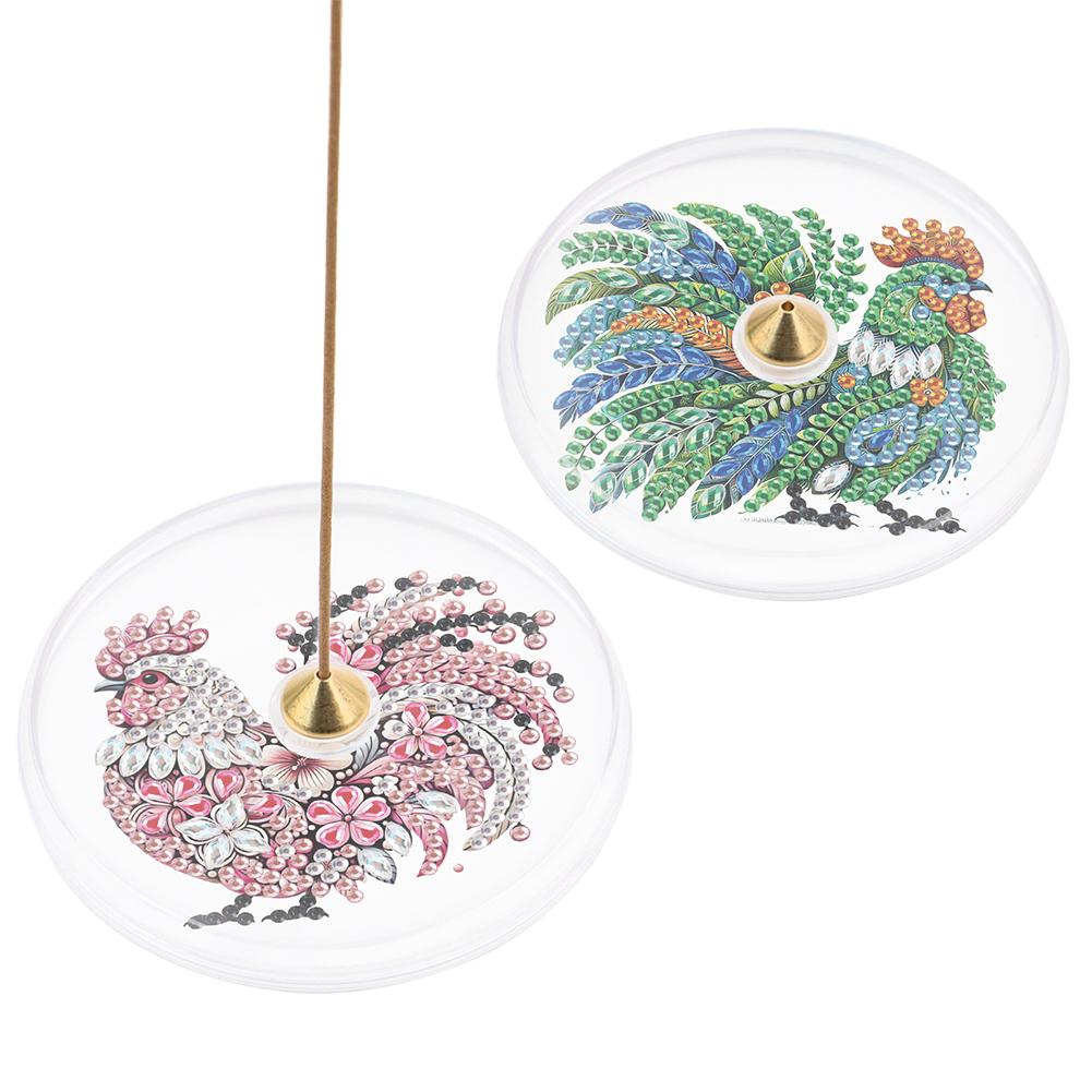 2Pcs Acrylic Special Shaped Exquisite Pattern Diamond Painting Incense Holder Diamond Painting Aroma Stand for Yoga Meditation
