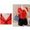 Damen-Bluse mit V-Ausschnitt und kurzen Ärmeln, Farbblock-Rand, Chiffon-T-Shirt-Oberteil