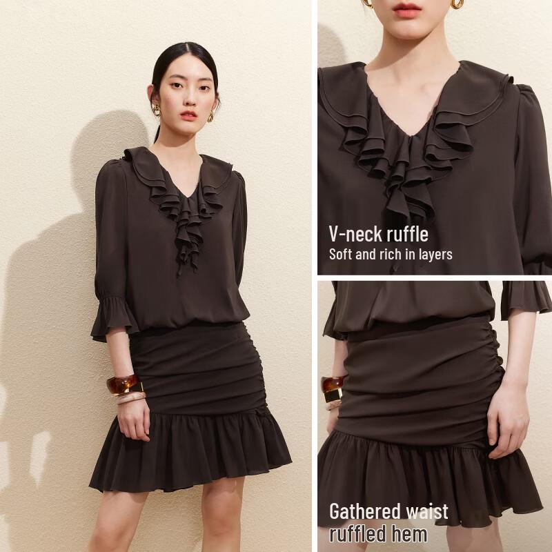 VEROMODA Ruched Ruffle Flared Sleeve Short Dress