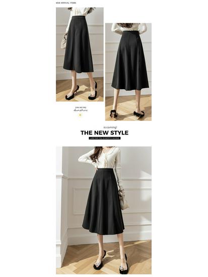 Women's 2024 Autumn/Winter Wool Blend A-Line Midi Skirt: Patchwork Design, Large Swing, Hip-Hugging, Draped Umbrella Style